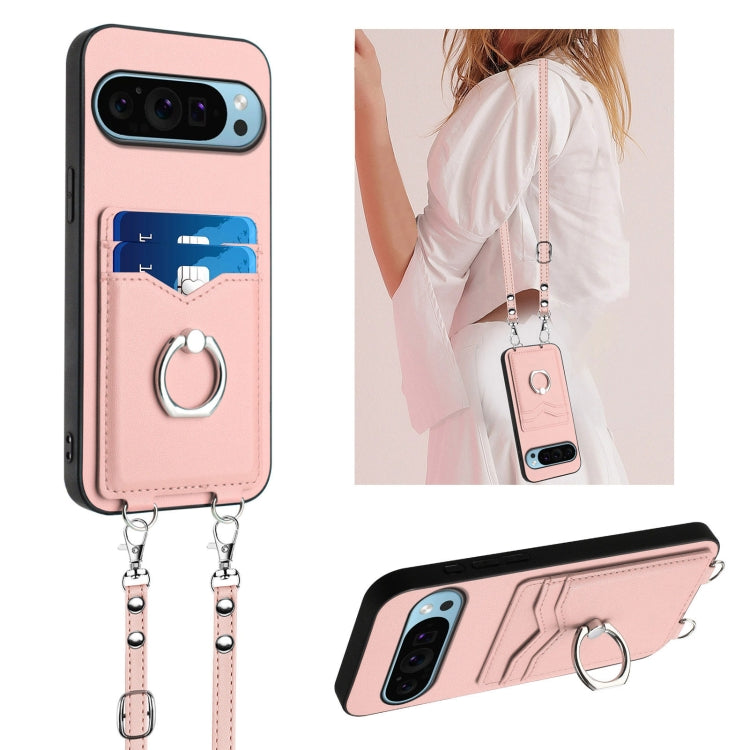 For Google Pixel 9 / 9 Pro R20 Crossbody Rope Ring Card Holder Phone Case(Pink) - Google Cases by PMC TechLife | Online Shopping South Africa | PMC TechLife | Buy Now Pay Later Mobicred