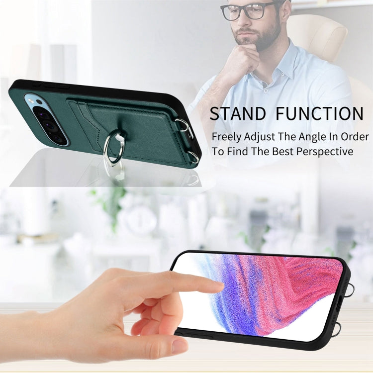 For Google Pixel 9 / 9 Pro R20 Crossbody Rope Ring Card Holder Phone Case(Green) - Google Cases by PMC TechLife | Online Shopping South Africa | PMC TechLife | Buy Now Pay Later Mobicred