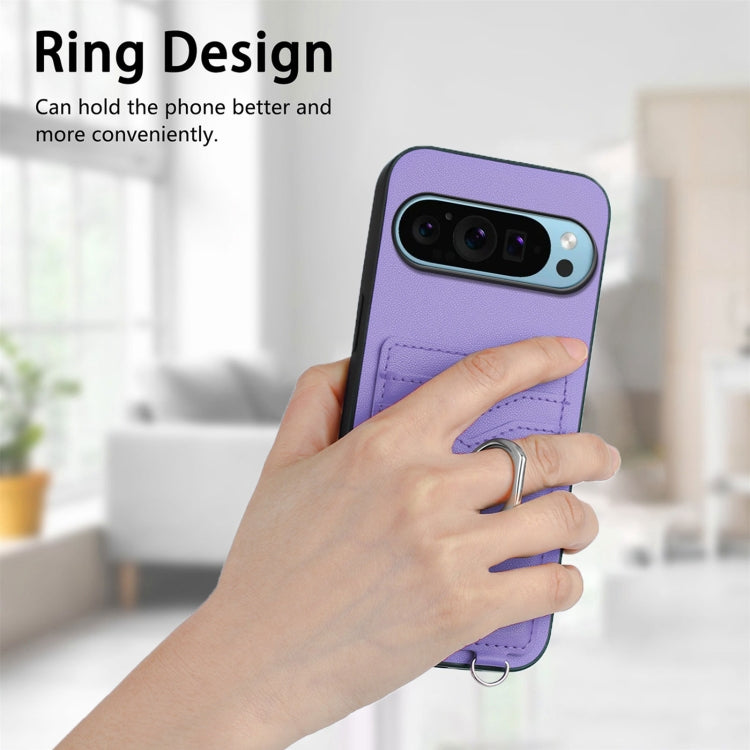 For Google Pixel 9 / 9 Pro R20 Crossbody Rope Ring Card Holder Phone Case(Purple) - Google Cases by PMC TechLife | Online Shopping South Africa | PMC TechLife | Buy Now Pay Later Mobicred