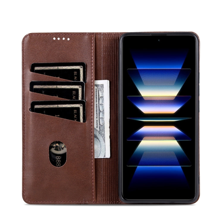 For Redmi K70 Ultra AZNS Magnetic Calf Texture Flip Leather Phone Case(Dark Brown) - free shipping - PMC Jewellery - Order now!