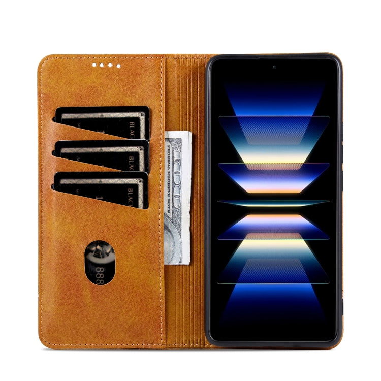 For Redmi Note 14 Pro 5G AZNS Magnetic Calf Texture Flip Leather Phone Case(Light Brown) - free shipping - PMC Jewellery - Order now!