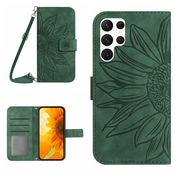 For Samsung Galaxy S25 Ultra 5G Skin Feel Sun Flower Embossed Flip Leather Phone Case with Lanyard(Green) - free shipping - PMC Jewellery - Order now!
