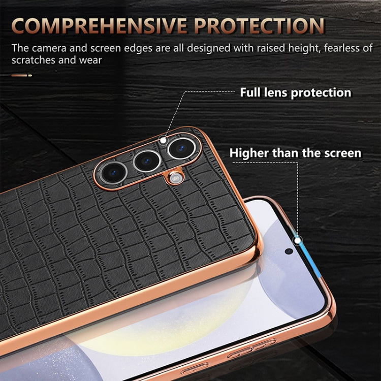 For Samsung Galaxy S25 5G AZNS Electroplated Frame Crocodile Texture Full Coverage Phone Case(Brown) - free shipping - PMC Jewellery - Order now!