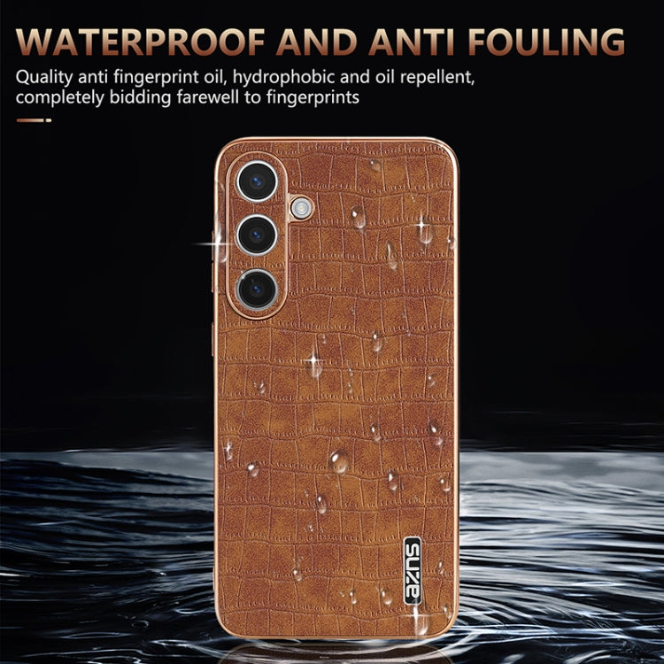 For Samsung Galaxy S25 5G AZNS Electroplated Frame Crocodile Texture Full Coverage Phone Case(Brown) - free shipping - PMC Jewellery - Order now!