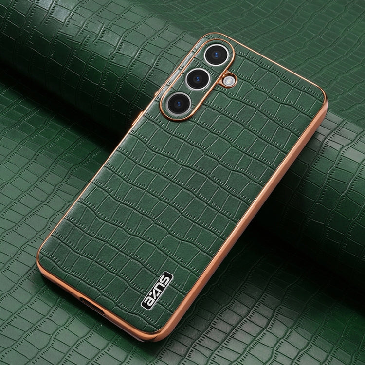 For Samsung Galaxy S25 5G AZNS Electroplated Frame Crocodile Texture Full Coverage Phone Case(Green) - free shipping - PMC Jewellery - Order now!