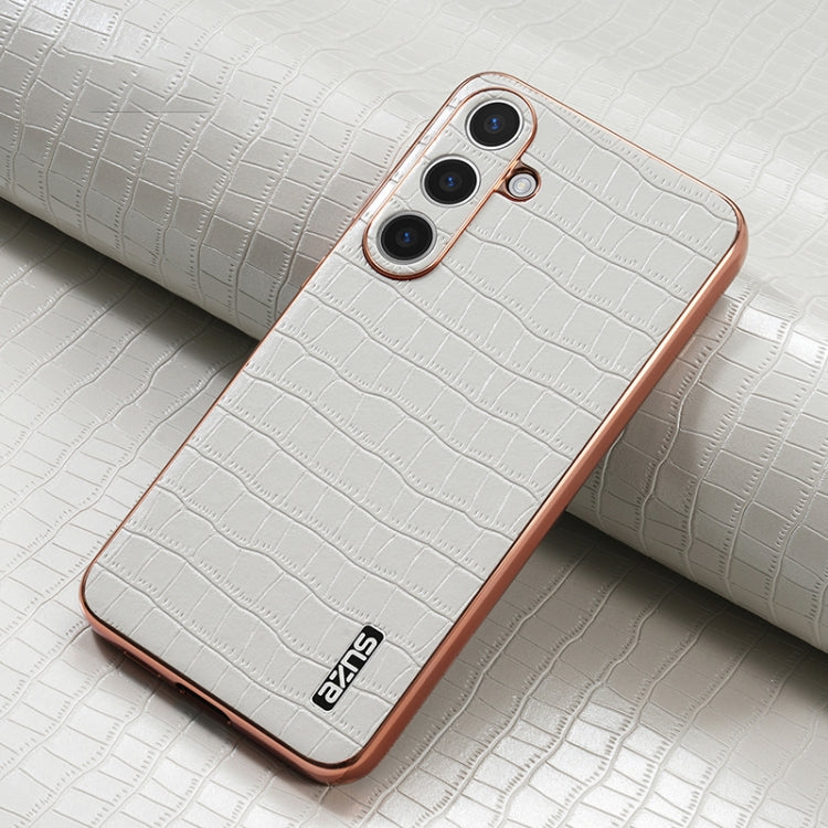For Samsung Galaxy S25 5G AZNS Electroplated Frame Crocodile Texture Full Coverage Phone Case(White) - free shipping - PMC Jewellery - Order now!