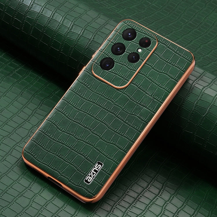 For Samsung Galaxy S25 Ultra 5G AZNS Electroplated Frame Crocodile Texture Full Coverage Phone Case(Green) - free shipping - PMC Jewellery - Order now!