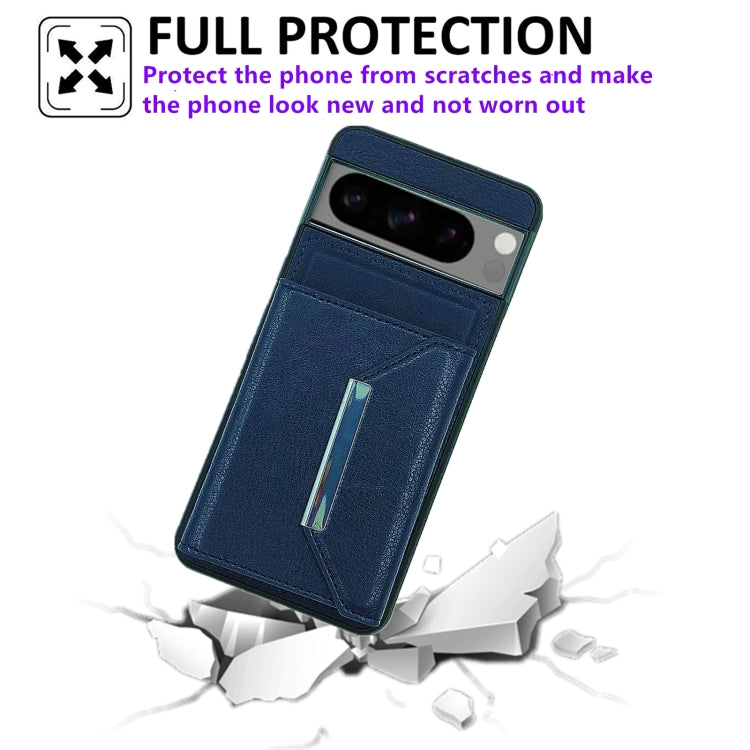 For Google Pixel 9 / 9 Pro Solid Color Metal Buckle Card Slots Bag Phone Case(Blue) - Google Cases by PMC TechLife | Online Shopping South Africa | PMC TechLife | Buy Now Pay Later Mobicred