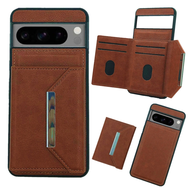 For Google Pixel 9 / 9 Pro Solid Color Metal Buckle Card Slots Bag Phone Case(Brown) - Google Cases by PMC TechLife | Online Shopping South Africa | PMC TechLife | Buy Now Pay Later Mobicred
