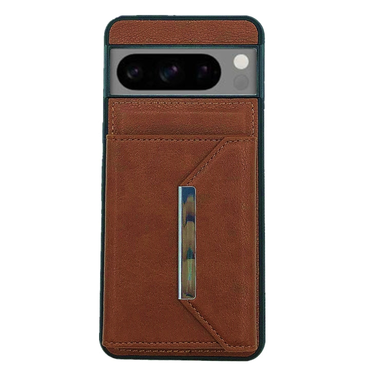For Google Pixel 9 / 9 Pro Solid Color Metal Buckle Card Slots Bag Phone Case(Brown) - Google Cases by PMC TechLife | Online Shopping South Africa | PMC TechLife | Buy Now Pay Later Mobicred