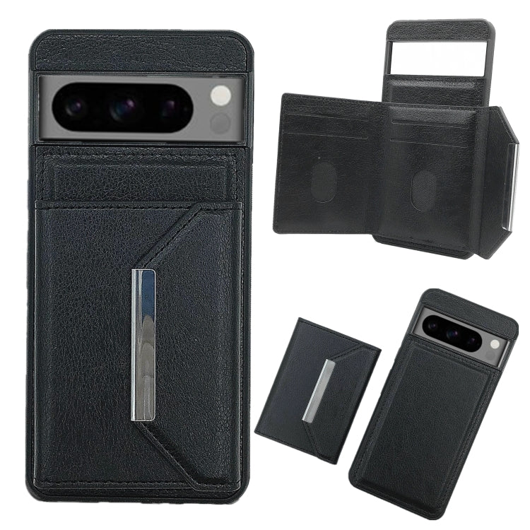 For Google Pixel 9 / 9 Pro Solid Color Metal Buckle Card Slots Bag Phone Case(Black) - Google Cases by PMC TechLife | Online Shopping South Africa | PMC TechLife | Buy Now Pay Later Mobicred