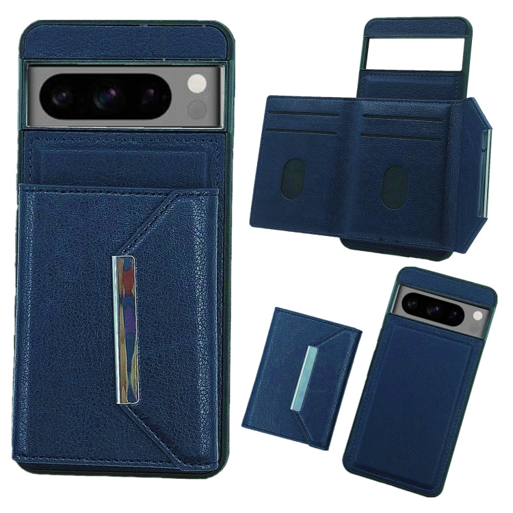 For Google Pixel 9 Pro XL Solid Color Metal Buckle Card Slots Bag Phone Case(Blue) - Google Cases by PMC TechLife | Online Shopping South Africa | PMC TechLife | Buy Now Pay Later Mobicred