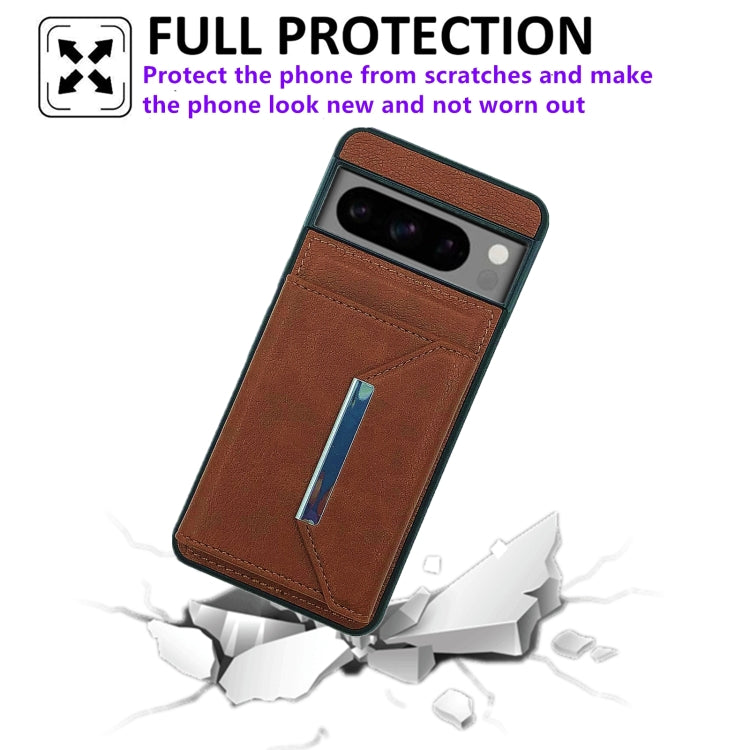 For Google Pixel 9 Pro XL Solid Color Metal Buckle Card Slots Bag Phone Case(Brown) - Google Cases by PMC TechLife | Online Shopping South Africa | PMC TechLife | Buy Now Pay Later Mobicred