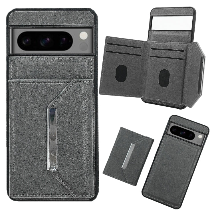 For Google Pixel 9 Pro XL Solid Color Metal Buckle Card Slots Bag Phone Case(Grey) - Google Cases by PMC TechLife | Online Shopping South Africa | PMC TechLife | Buy Now Pay Later Mobicred