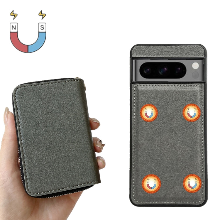 For Google Pixel 9 Pro XL Solid Color Zipper 11-Card Slots Bag Phone Case with Lanyard(Grey) - Google Cases by PMC TechLife | Online Shopping South Africa | PMC TechLife | Buy Now Pay Later Mobicred