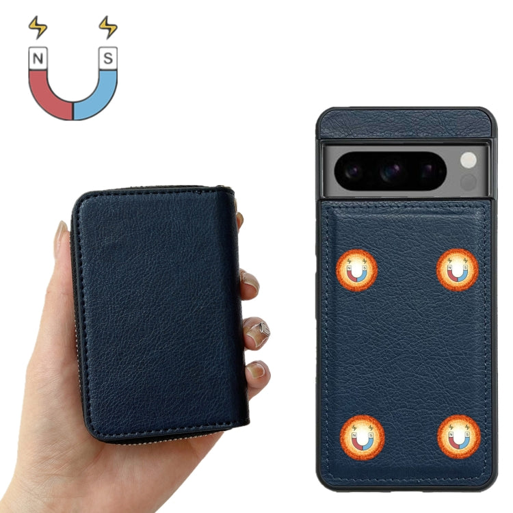 For Google Pixel 9 / 9 Pro Solid Color Zipper 11-Card Slots Bag Phone Case with Lanyard(Blue) - Google Cases by PMC TechLife | Online Shopping South Africa | PMC TechLife | Buy Now Pay Later Mobicred