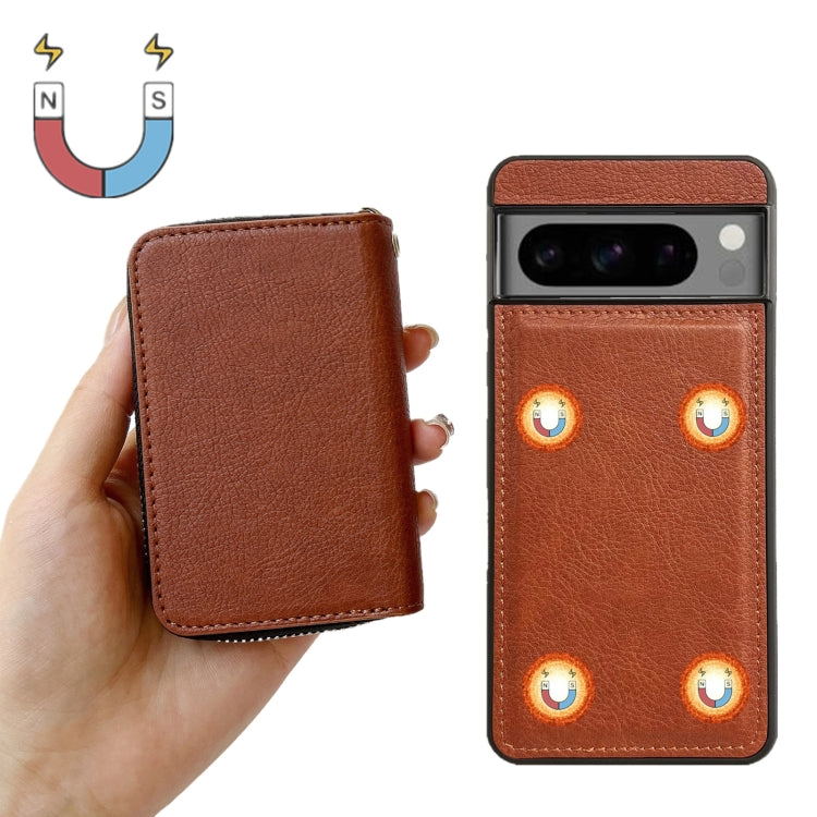 For Google Pixel 8a Solid Color Zipper 11-Card Slots Bag Phone Case with Lanyard(Brown) - Google Cases by PMC TechLife | Online Shopping South Africa | PMC TechLife | Buy Now Pay Later Mobicred