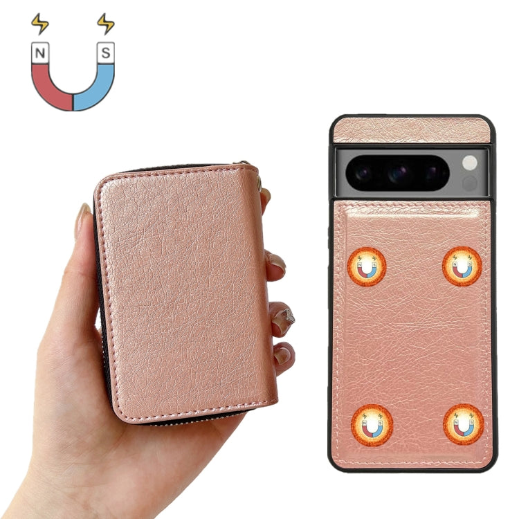 For Google Pixel 7 Pro Solid Color Zipper 11-Card Slots Bag Phone Case with Lanyard(Rose Gold) - Google Cases by PMC TechLife | Online Shopping South Africa | PMC TechLife | Buy Now Pay Later Mobicred