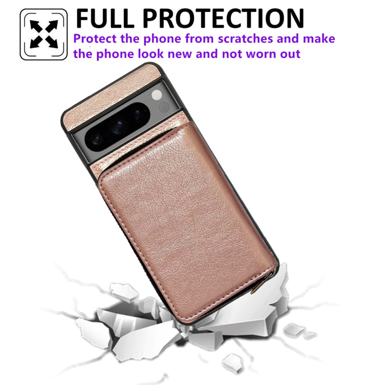 For Google Pixel 6 Solid Color Zipper 11-Card Slots Bag Phone Case with Lanyard(Rose Gold) - Google Cases by PMC TechLife | Online Shopping South Africa | PMC TechLife | Buy Now Pay Later Mobicred