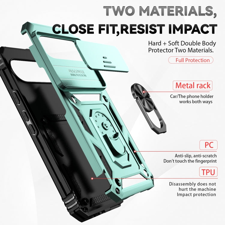 For Google Pixel 9 Pro Sliding Camshield Holder Phone Case(Green) - Google Cases by PMC TechLife | Online Shopping South Africa | PMC TechLife | Buy Now Pay Later Mobicred