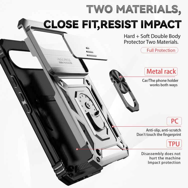 For Google Pixel 9 Pro Sliding Camshield Holder Phone Case(Silver) - Google Cases by PMC TechLife | Online Shopping South Africa | PMC TechLife | Buy Now Pay Later Mobicred