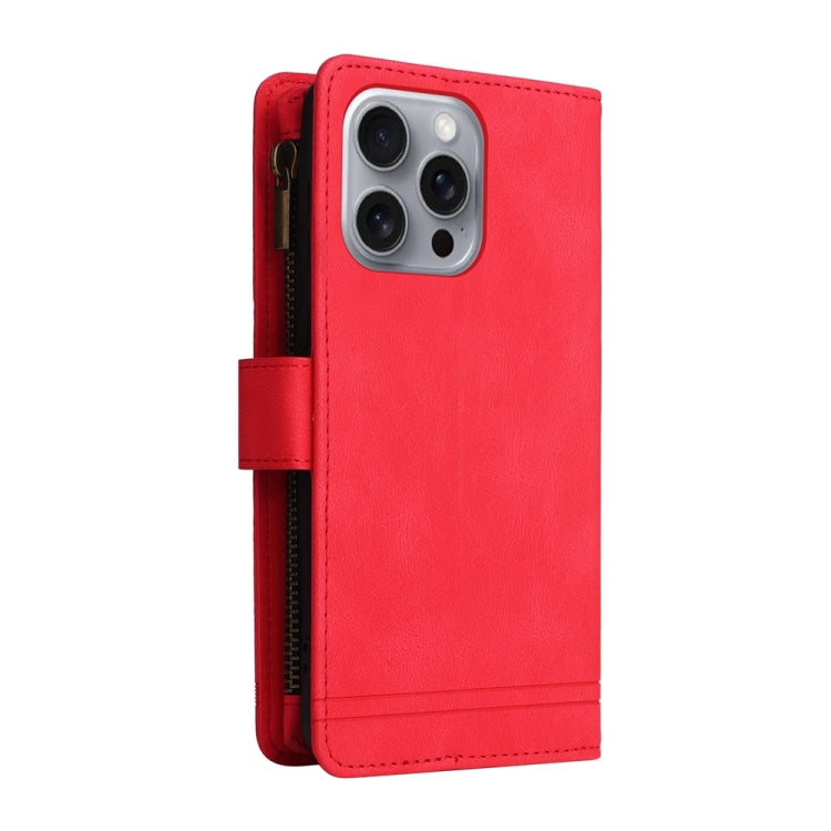 For iPhone 16 Pro Max Skin Feel Multi-Card Wallet Zipper Leather Phone Case(Red) - free shipping - PMC TechLife - Order now!
