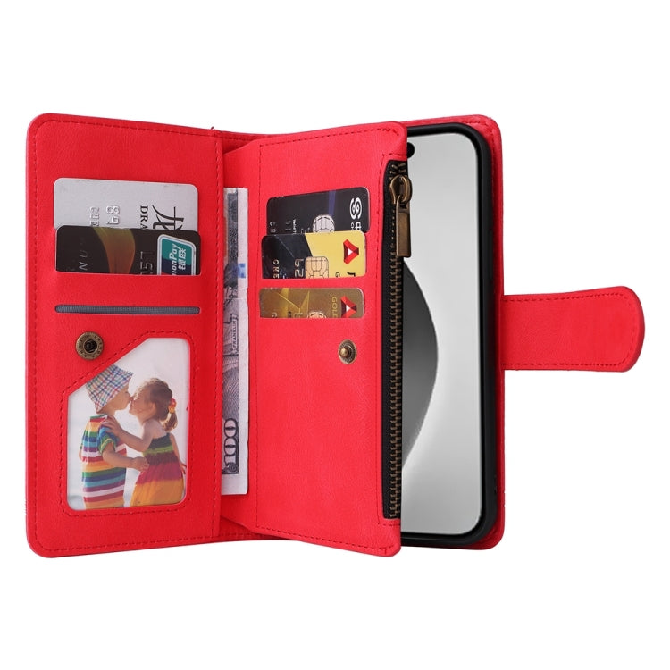 For iPhone 16 Pro Max Skin Feel Multi-Card Wallet Zipper Leather Phone Case(Red) - free shipping - PMC TechLife - Order now!