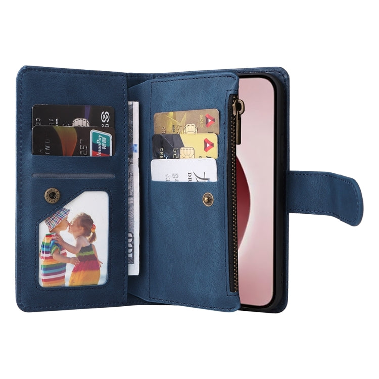 For iPhone 16 Pro Skin Feel Multi-Card Wallet Zipper Leather Phone Case(Blue) - iPhone 16 Pro Cases by PMC TechLife | Online Shopping South Africa | PMC TechLife | Buy Now Pay Later Mobicred