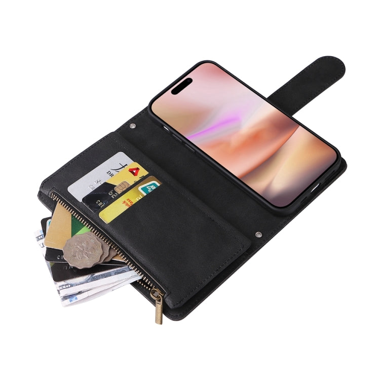 For iPhone 16 Plus Skin Feel Multi-Card Wallet Zipper Leather Phone Case(Black) - iPhone 16 Plus Cases by PMC TechLife | Online Shopping South Africa | PMC TechLife | Buy Now Pay Later Mobicred
