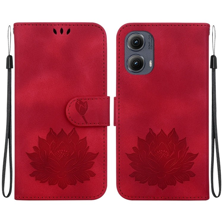 For Motorola Edge 2024 Lotus Embossed Leather Phone Case(Red) - Motorola Cases by PMC Jewellery | Online Shopping South Africa | PMC Jewellery | Buy Now Pay Later Mobicred