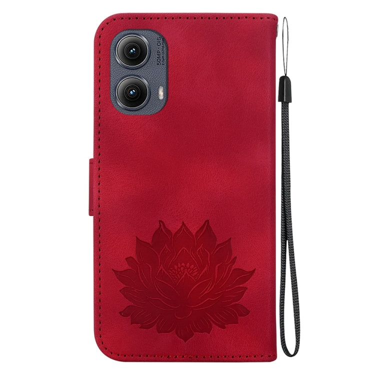 For Motorola Edge 2024 Lotus Embossed Leather Phone Case(Red) - Motorola Cases by PMC Jewellery | Online Shopping South Africa | PMC Jewellery | Buy Now Pay Later Mobicred