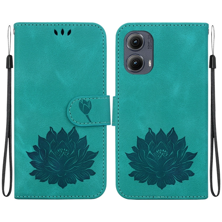 For Motorola Edge 2024 Lotus Embossed Leather Phone Case(Green) - Motorola Cases by PMC Jewellery | Online Shopping South Africa | PMC Jewellery | Buy Now Pay Later Mobicred