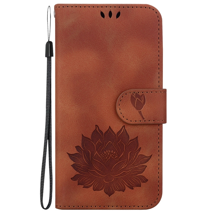 For iPhone 16e Lotus Embossed Leather Phone Case(Brown) - iPhone 16e Cases by PMC TechLife | Online Shopping South Africa | PMC TechLife | Buy Now Pay Later Mobicred