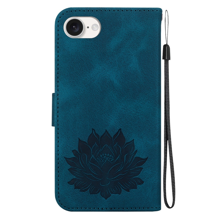 For iPhone 16e Lotus Embossed Leather Phone Case(Dark Blue) - iPhone 16e Cases by PMC TechLife | Online Shopping South Africa | PMC TechLife | Buy Now Pay Later Mobicred