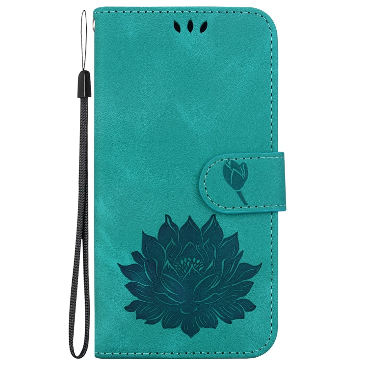 For iPhone 16e Lotus Embossed Leather Phone Case(Green) - iPhone 16e Cases by PMC TechLife | Online Shopping South Africa | PMC TechLife | Buy Now Pay Later Mobicred