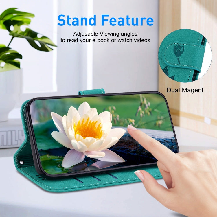 For iPhone 16e Lotus Embossed Leather Phone Case(Green) - iPhone 16e Cases by PMC TechLife | Online Shopping South Africa | PMC TechLife | Buy Now Pay Later Mobicred