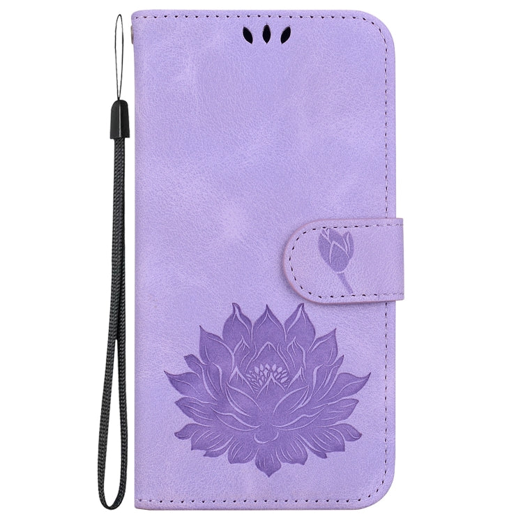 For iPhone 16e Lotus Embossed Leather Phone Case(Purple) - iPhone 16e Cases by PMC TechLife | Online Shopping South Africa | PMC TechLife | Buy Now Pay Later Mobicred