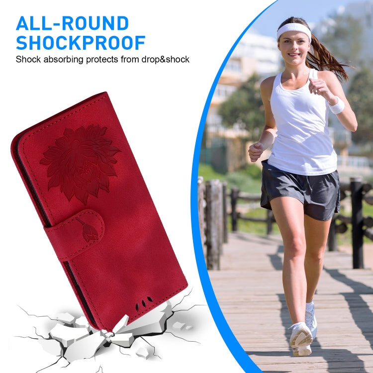 For iPhone 16 Pro Lotus Embossed Leather Phone Case(Red) - iPhone 16 Pro Cases by PMC TechLife | Online Shopping South Africa | PMC TechLife | Buy Now Pay Later Mobicred