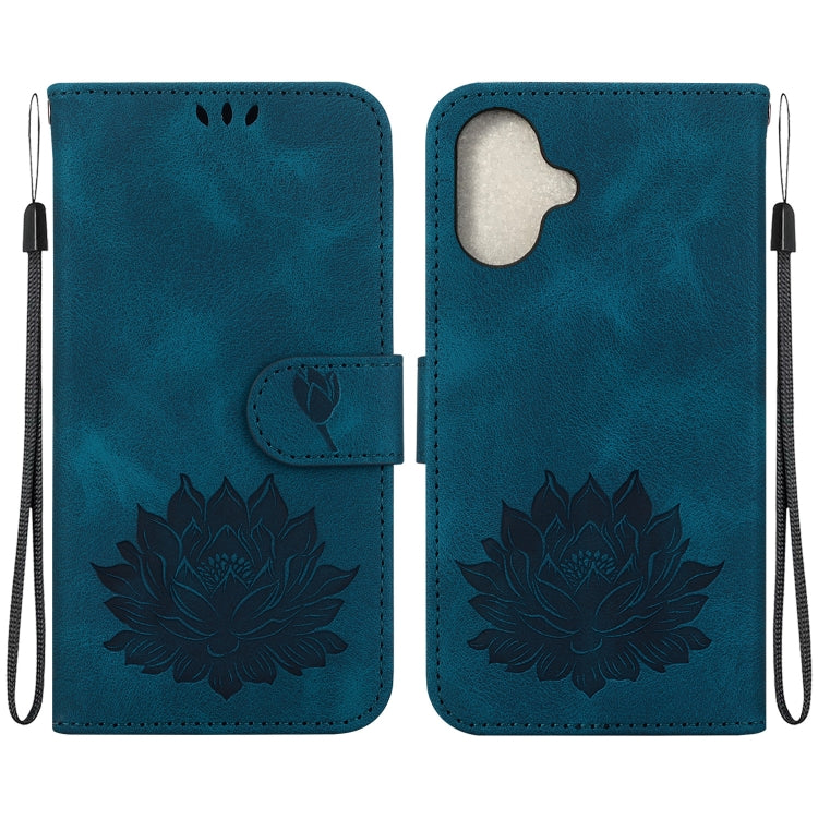 For iPhone 16 Lotus Embossed Leather Phone Case(Dark Blue) - free shipping - PMC TechLife - Order now!
