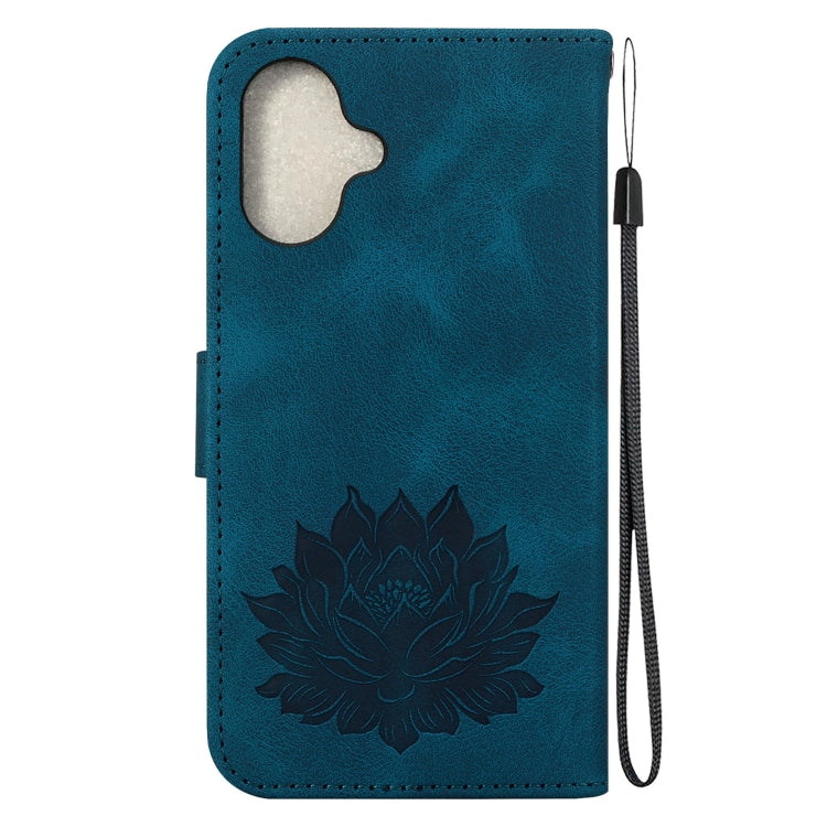 For iPhone 16 Lotus Embossed Leather Phone Case(Dark Blue) - free shipping - PMC TechLife - Order now!