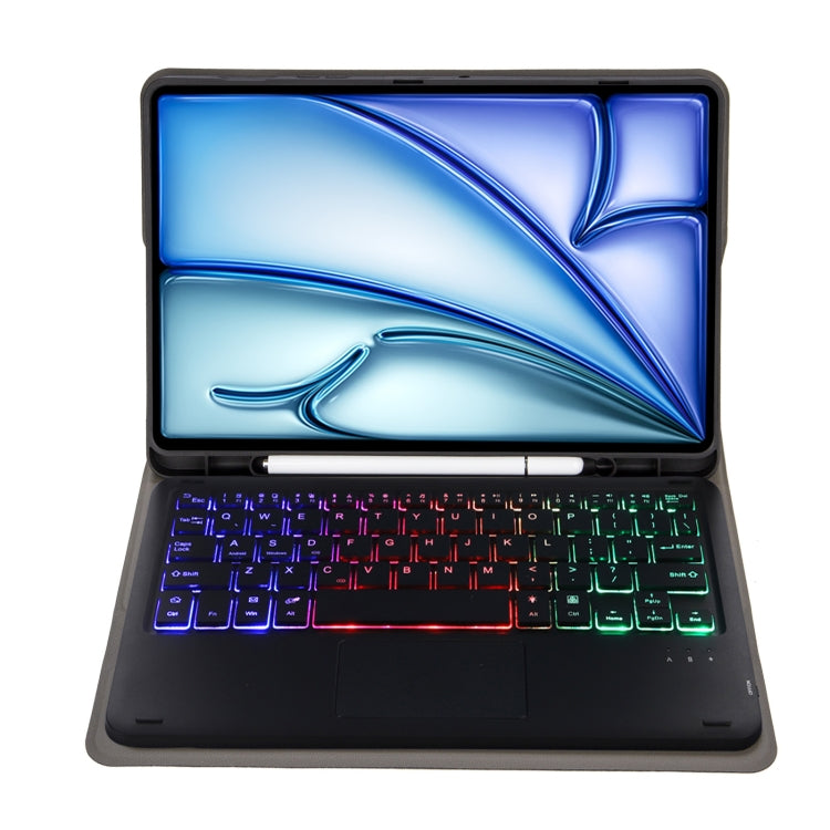 For iPad Air 11 2024 / Air 5 10.9 A098B-AS Detachable Ultra-Thin Backlit Bluetooth Touch Keyboard Leather Tablet Case with Pen Slot(Black) - For iPad Air by PMC TechLife | Online Shopping South Africa | PMC TechLife | Buy Now Pay Later Mobicred