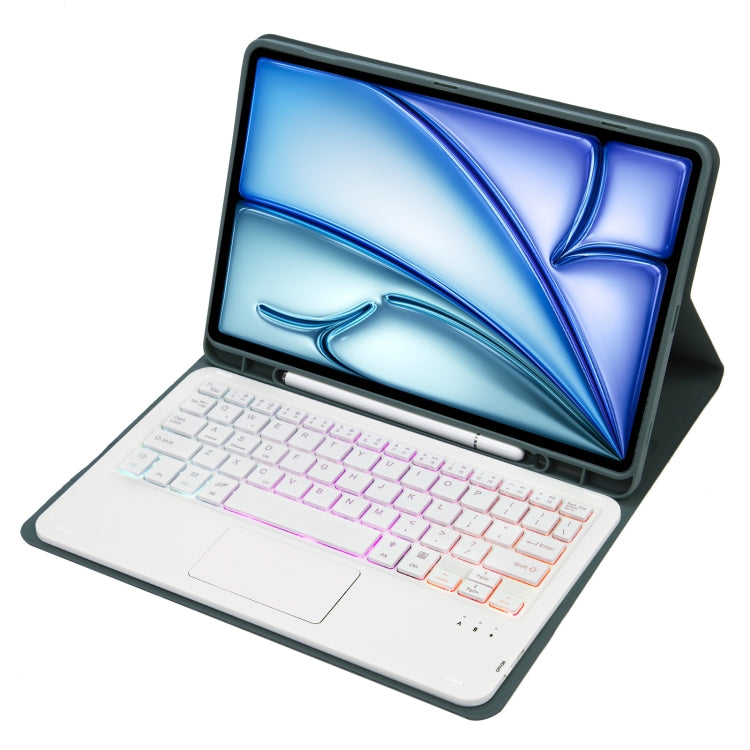 For iPad Air 11 2025 / 2024 / Air 5 10.9 / Air 4 A098B-AS Detachable Ultra-Thin Backlit Bluetooth Touch Keyboard Leather Tablet Case with Pen Slot(Dark Green) - For iPad Air by PMC Jewellery | Online Shopping South Africa | PMC Jewellery | Buy Now Pay Later Mobicred