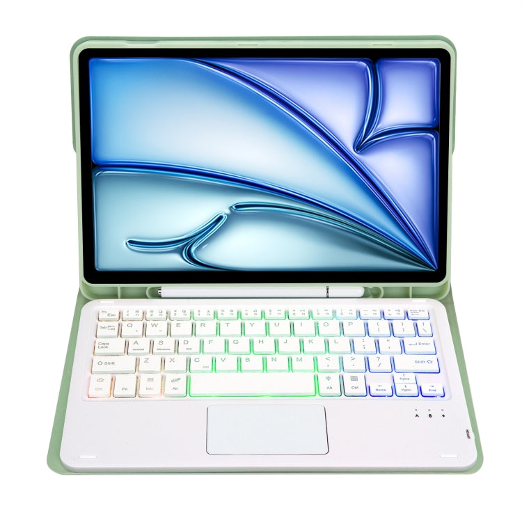 For iPad Air 11 2025 / 2024 / Air 5 10.9 / Air 4 A098B-AS Detachable Ultra-Thin Backlit Bluetooth Touch Keyboard Leather Tablet Case with Pen Slot(Light Green) - For iPad Air by PMC Jewellery | Online Shopping South Africa | PMC Jewellery | Buy Now Pay Later Mobicred