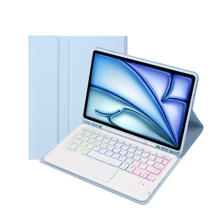 For iPad Air 11 2025 / 2024 / Air 5 10.9 / Air 4 A098B-AS Detachable Ultra-Thin Backlit Bluetooth Touch Keyboard Leather Tablet Case with Pen Slot(Light Blue) - For iPad Air by PMC Jewellery | Online Shopping South Africa | PMC Jewellery | Buy Now Pay Later Mobicred
