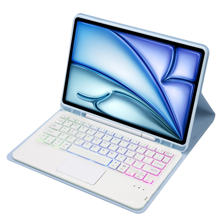 For iPad Air 11 2025 / 2024 / Air 5 10.9 / Air 4 A098B-AS Detachable Ultra-Thin Backlit Bluetooth Touch Keyboard Leather Tablet Case with Pen Slot(Light Blue) - For iPad Air by PMC Jewellery | Online Shopping South Africa | PMC Jewellery | Buy Now Pay Later Mobicred