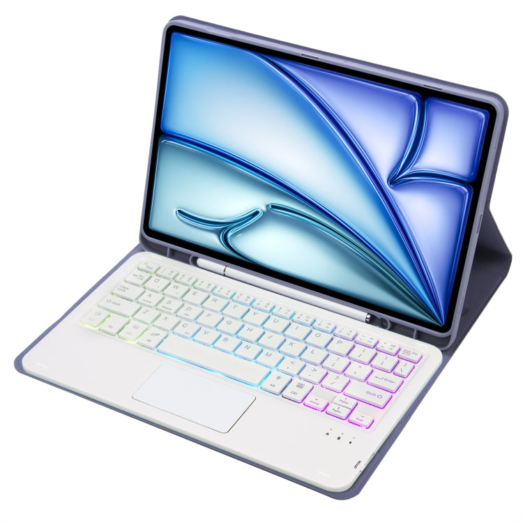For iPad Air 11 2025 / 2024 / Air 5 10.9 / Air 4 A098B-AS Detachable Ultra-Thin Backlit Bluetooth Touch Keyboard Leather Tablet Case with Pen Slot(Purple) - For iPad Air by PMC Jewellery | Online Shopping South Africa | PMC Jewellery | Buy Now Pay Later Mobicred