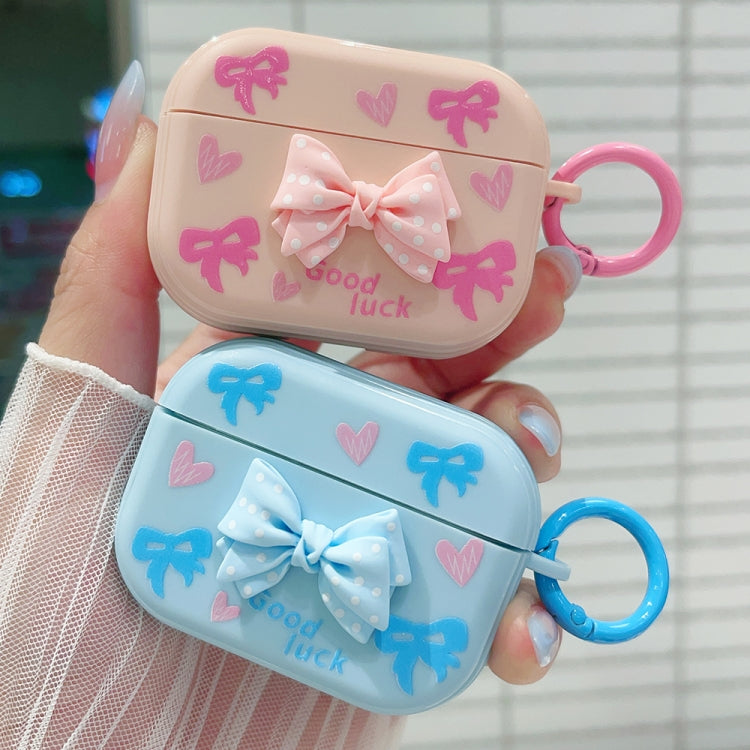 For AirPods 2 / 1 3D Dot Bowknot Bluetooth Earphone Protective Case(Blue) - For AirPods 1/2 by PMC Jewellery | Online Shopping South Africa | PMC Jewellery | Buy Now Pay Later Mobicred