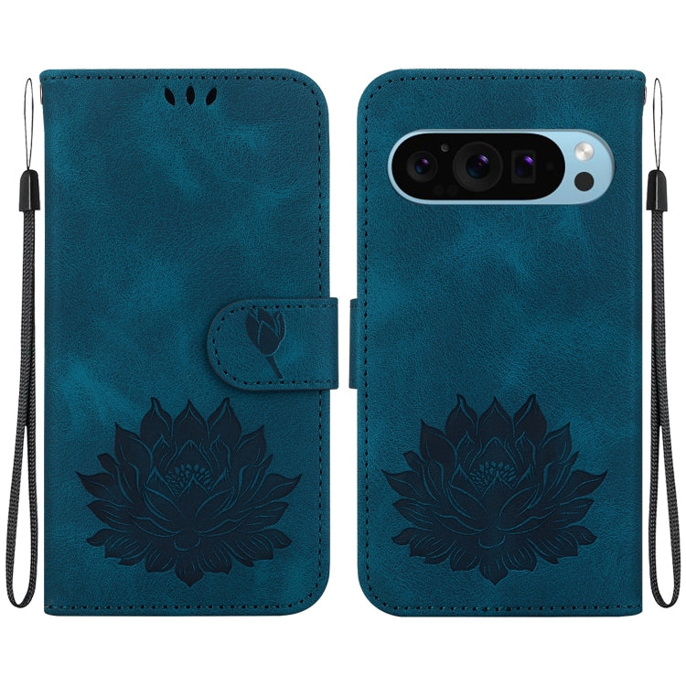 For Google Pixel 9 Pro Lotus Embossed Leather Phone Case(Dark Blue) - Google Cases by PMC TechLife | Online Shopping South Africa | PMC TechLife | Buy Now Pay Later Mobicred