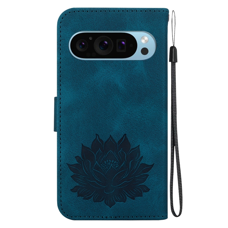 For Google Pixel 9 Pro Lotus Embossed Leather Phone Case(Dark Blue) - Google Cases by PMC TechLife | Online Shopping South Africa | PMC TechLife | Buy Now Pay Later Mobicred