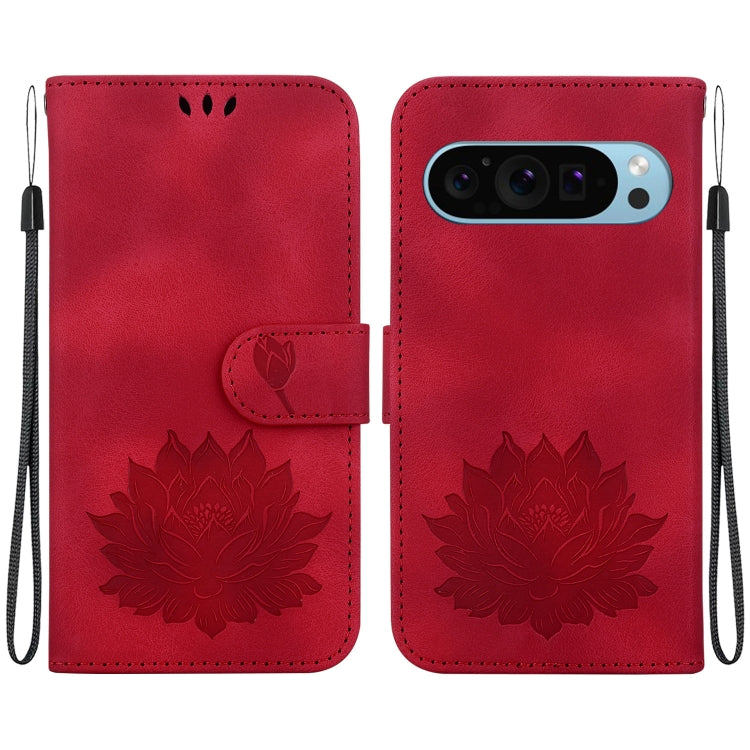 For Google Pixel 9 Pro Lotus Embossed Leather Phone Case(Red) - Google Cases by PMC TechLife | Online Shopping South Africa | PMC TechLife | Buy Now Pay Later Mobicred